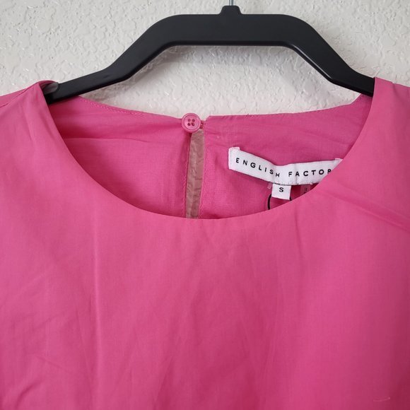 Women's English Factory Puff Sleeves Pleats with Cut Out Mini Pink Dress Sz SM - Picture 7 of 9